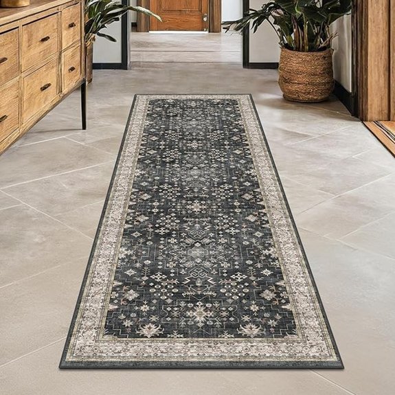 black boho washable hallway rug