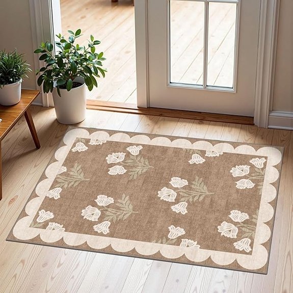 floral non slip doormat tan