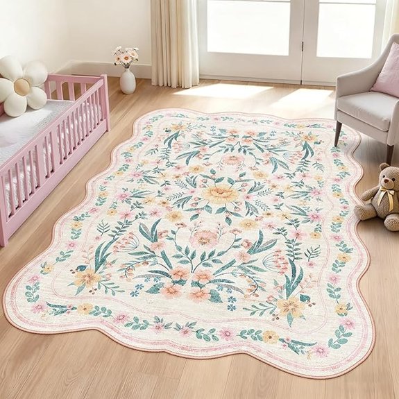 pink floral washable area rug for girls bedroom
