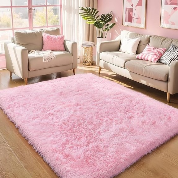 pink fluffy 4x6 area rug for bedroom girls