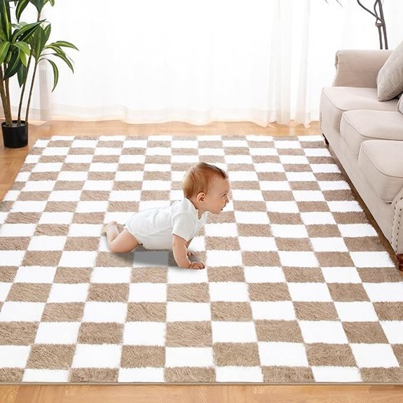 super soft beige checkered rug